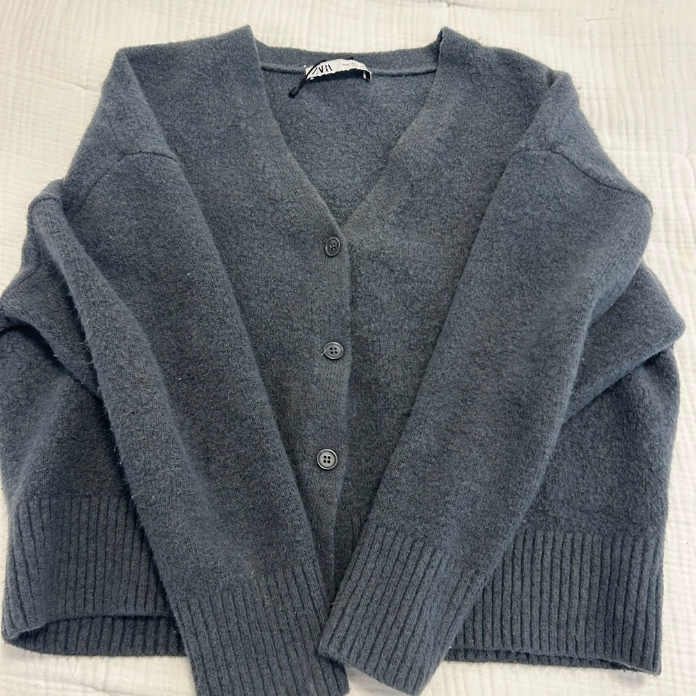 Zara Dark Charcoal V-Neck Button Cardigan